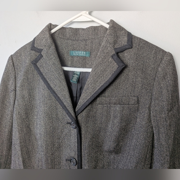 LAUREN RALPH LAUREN Women Blazer Size 8 100% Wool Brown Color Long Sleeve - Picture 2 of 13